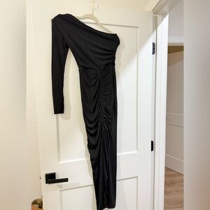 Club L London Black Ruched One-Shoulder Dress